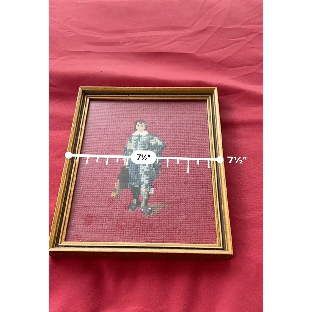 Vintage Framed Pinky & Blue Boy Cross Stitch 16‎ X 12 Colonial Set Of 2 Handmade - Picture 5 of 6
